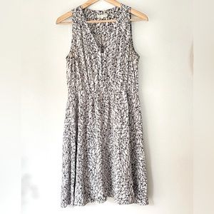 Rebecca Taylor Silk Cinch Waist V-Neck Sleeveless Black & White Dress